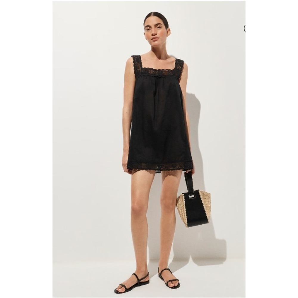 J.Crew Black Lace-Trim Mini Beach Dress Size Medium Cotton Crochet Sheer Unlined